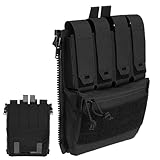 LZAQHMT Bolsa Táctica MOLLE Para Panel Trasero Con Portacargadores Cuádruple, Adaptador De Cremallera Y Bolsa Soporte Multiusos Para Chaleco Táctico Y Mochila(MATTE BLACK)