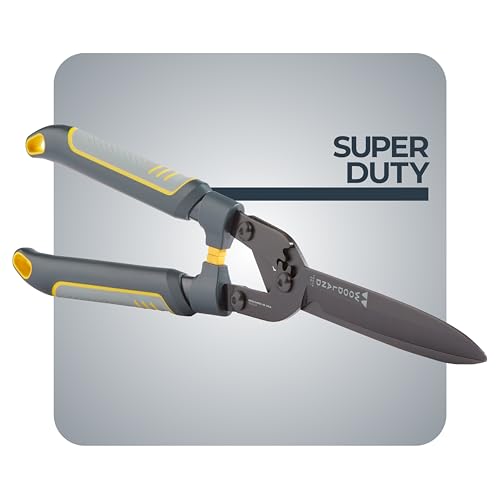 Woodland Tools Super Duty Hedge Shears, 23 Inch Manual Hedge Clippers with 10 Inch Gear-Assist Blades, Power Notch, and Non Stick Coating, Heavy Duty Trimmer for Thick Shrubs and Hedges