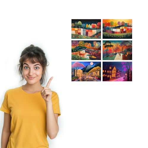 Image of SiddArtify Colorful Landscape Wall Art Prints Set - Modern Tree Poster Decor for Living Room Bedroom Office - Set of 2-4x6 Inch - Board (Pack of 6) - Sticker (Pack of 6)