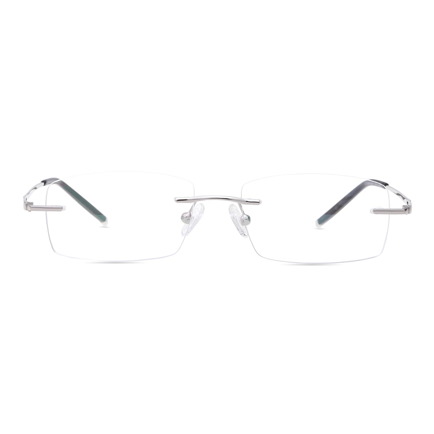 HELES - Occhiali da lettura da uomo in puro titanio senza montatura in policarbonato, lenti a visione singola, rivestimento UV400, Argento, +2.25 Strength