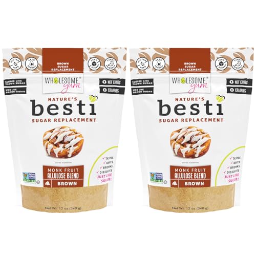 Wholesome Yum Besti Natural Brown Sugar Substitute - Keto Brown Monk Fruit Sweetener Blend With Allulose (No Erythritol) - Non GMO, Zero Carb, Zero Calorie, Sugar Free, No Aftertaste (12 oz, 2 Pack)