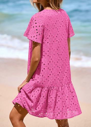 Image of KIRUNDO Eyelet Dresses for Women Button Down Mini Babydoll