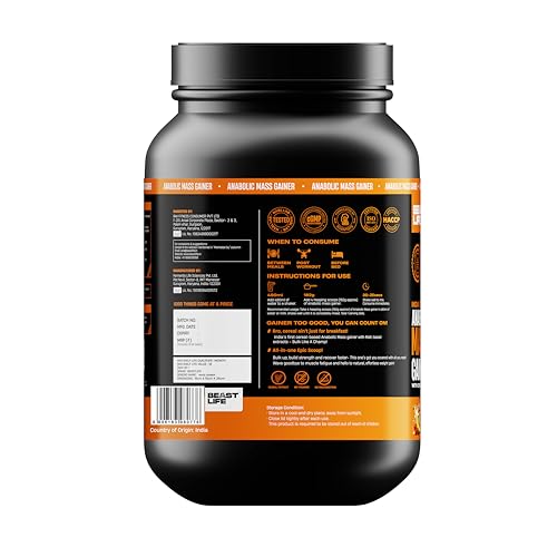 Image of BeastLife High Protein Mass /Weight Gainer | 1 KG | Strawberry Banana | NABL LAB Tested | For Muscle Gain & Fast Growth | Cereal-Based Formula, No Maltodextrin | India's #1 Cereal Based Bulk Gainer