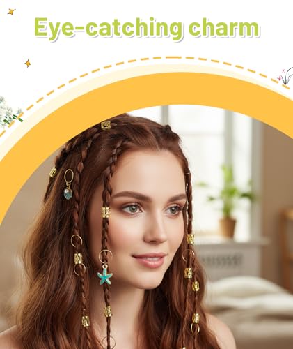 Image of 45Pcs Golden Hair Braid Accessories for Women, Hair Jewellery for Women, Braid Hair Accessories, Boho Hair Chain Accessories for Women Girls, Hair Beads for Women, Hair Beads for Kids Girls