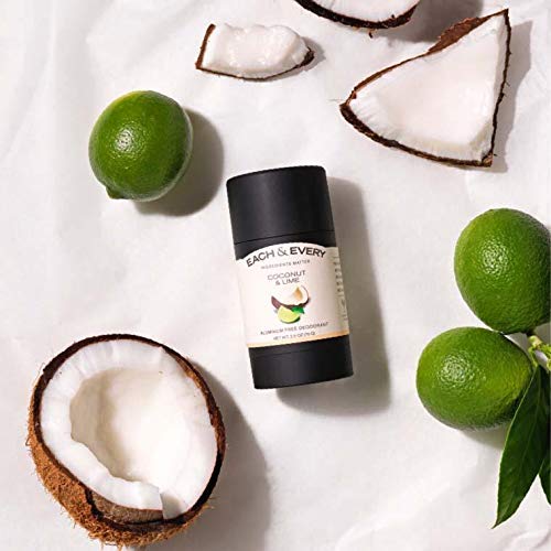 Each & Every Natural Aluminum Free Deodorant for Sensitive Skin, Cruelty Free Vegan Deodorant with Essential Oils, Non-Toxic, Paraben Free, Coconut & Lime