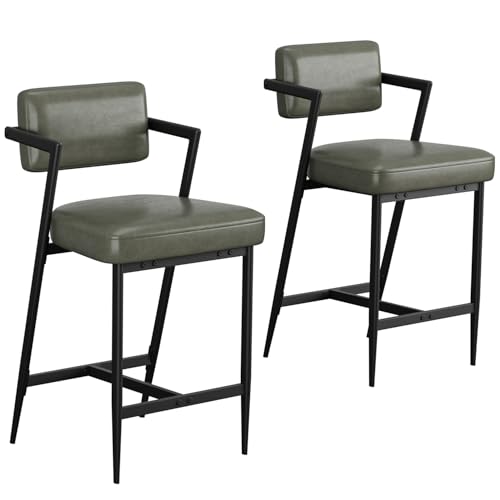 Butacos de bar GarveeHome, juego de 4 con reposabrazos, respaldo y reposapiés, asiento acolchado grueso y patas metálicas reforzadas, altura para barra, color verde retro miniatura 5