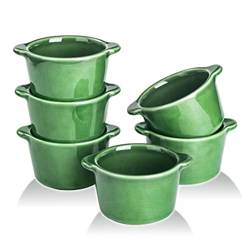 VICRAYS - Cuencos de cerámica para horno Creme Brulee Ramekins, mini tazas de natillas de 6 onzas, cuencos seguros para horno, platos de soufflé para hornear, cacerola individual, salsa, Pioneer