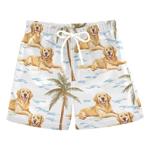 Boys Swim Trunks Golden Retriever Dog on Vacation Toddler Swimsuit