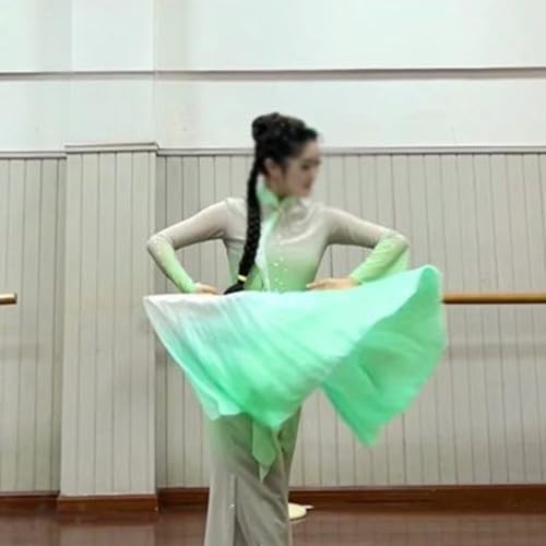 Abanico de danza de imitación de seda degradada para mano derecha y accesorios de estilo chino