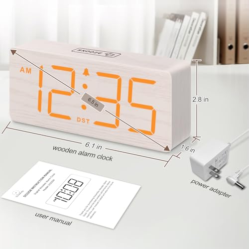 Image of DreamSky Wooden Digital Alarm Clock for Bedroom with Large Numbers | Loud Alarm Clock for Heavy Sleepers with Volume Control, Desk Clocks for Living Room, Dimmer, DST, Wood Decor (Plug in Clock)
