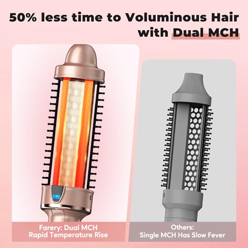 Farery Thermal Brush Ceramic Tourmaline Ionic Curling Iron, 38MM Hot Brush Create Root Volume & Loose Curls, Digital Display 5 Temperatures Heated Wand Volumizer, Dual Voltage - 4