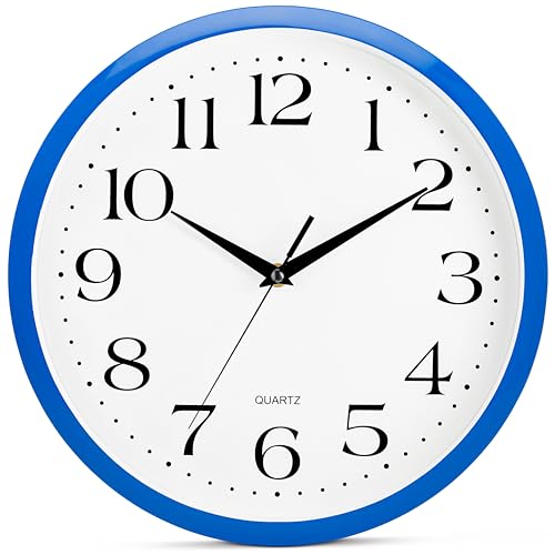 Image of Bernhard Products Blue Wall Clock Silent Non-Ticking 12 Inch Quality Quartz Battery Operated Round Easy to Read Home /Kitchen /Office /Baby Nursery /Boys Bedroom /School Classroom /Children Playroom Clocks