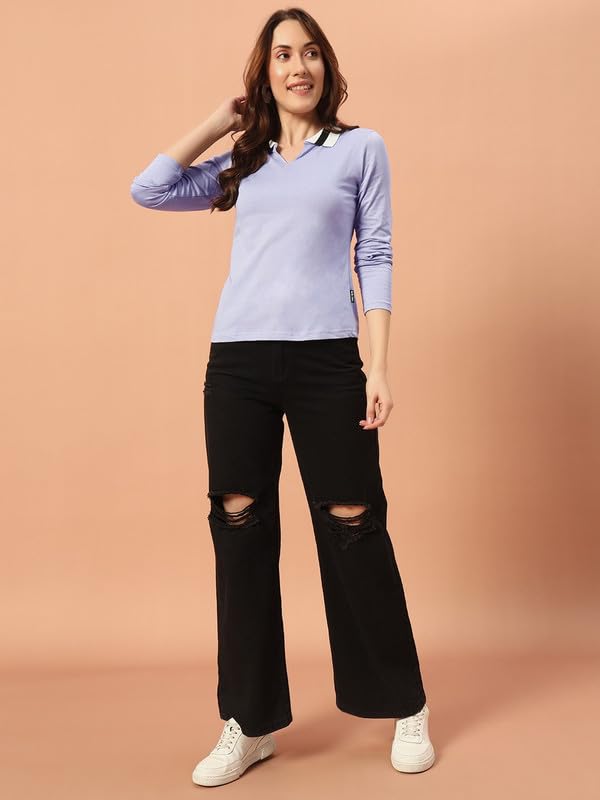 THE DRY STATE Women Basic Fit Full Sleeve T-Shirt with Collar - Baby Lavender - XL (Pack of 1) - Image 4 thumbnail