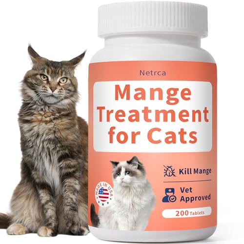 Netrca Mange Treatment Cats, Hair Regrowth, Skin Repair, Treats Scratching, Itch & Scabs, Ear Cleaning, Scabby Cat Treatment, Safe for Feral & Stray Cats, 200 Pills