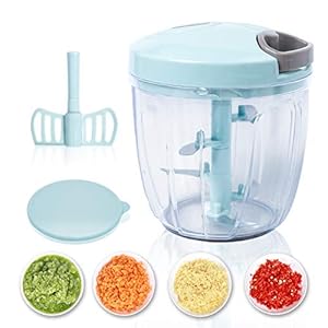 Arbolisse Groentesnijder, handmatige groentesnijder, 5 messen van roestvrij staal, 1000 ml, hakmolen voor groenten, servies, kruiden, uien, knoflook, salade