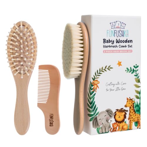 Image of Baby Hair Brush Set for Newborns & Toddlers - Baby Brush and Comb Set - Ultra Soft Goat Hair Bristles, Perfect for Cradle Cap, Newborn Showers & Registries Gift, Comb Brush for Girls & Boys