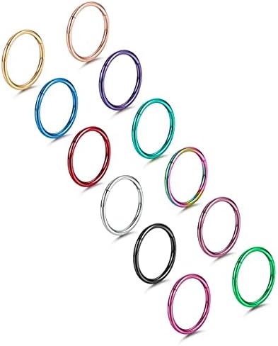 Drperfect 12 Pcs Septum Rings 316L Stainless Steel Cartilage Hoop Earrings Hinged Segment Clicker Septum Nose Rings Hoop Helix Daith Tragus Earrings Body Piercing for Women Men 16G 18G