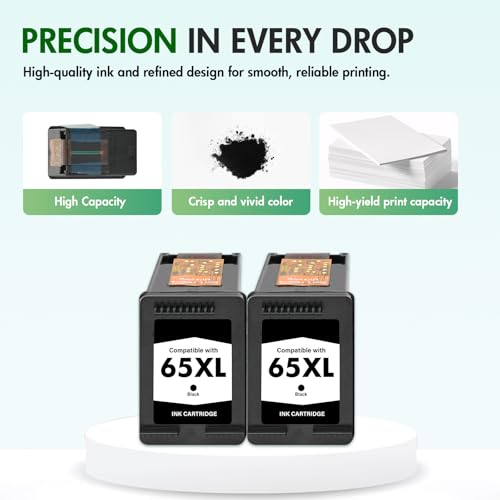 Image of 65XL 65 Black 3755 Ink Cartridges Combo Pack Replacement for HP 65XL Black Ink Cartridge for HP Printer DeskJet 3755 2600 3772 3700 Envy 5055 5000 AMP 100 Series (2 Pack Black*2)