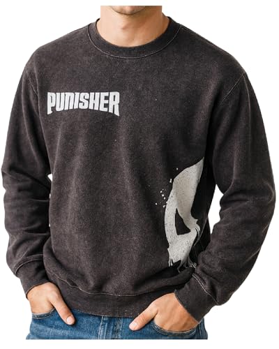 Marvel Avengers Mens Sweatshirt - The Amazing Spiderman Punisher Deadpool Fleece Crewneck Pullover Graphic Sweatshirt for Men, Size Medium, Charcoal Punisher