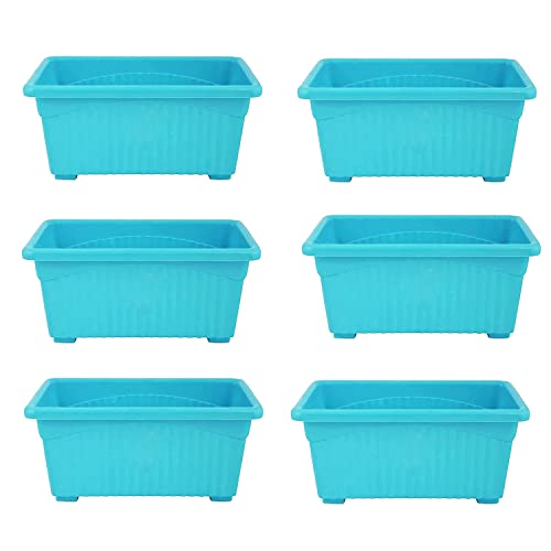 Image of Bianco Rectangular Plastic Pots for Plants, Jupiter Flower Pots for Home, Window Display, Garden (35 x 18.5 x 15 cm) (Blue) (Pack of 6)