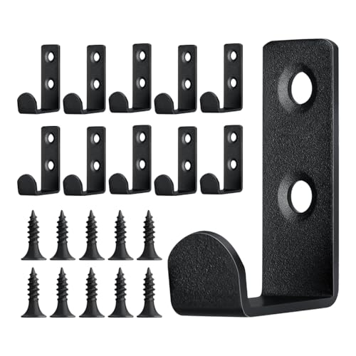 JAMEND CLXP 10 PCS Stainless Steel L Shaped Coat Hooks Wall Mounted Single Metal Robe Hook for Hanging Towel, Utility Hooks for Bags, Hat, Cap, Scarf, Cup. Matte Black.