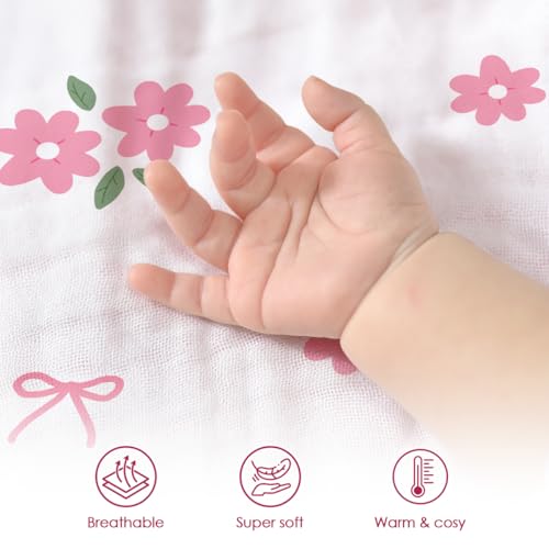 Image of SANDJEST Pink Floral Minky Muslin & Dotted Blanket 30x40 in Gift for Holiday, Gender Reveal Party, Hospital Visit, Baptism