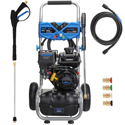 AACULPET Gas Pressure Washer 3500PSI, 209CC 2.3GPM Gas Power Washers with 25FT Hose, 4 Quick-Connect Nozzles, Soap Tank, Axial Pump, Commercial High Pressure Washers Gas Powered for Car Driveway Wall