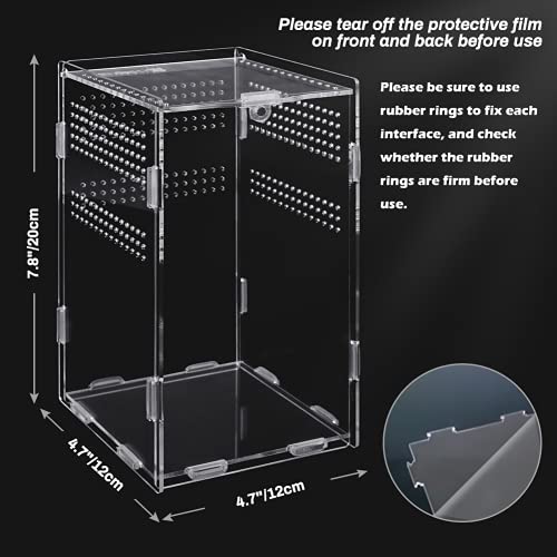 Anpress Acrylic Reptile Terrarium, 4.7''x4.7''x7.8'' Micro Transparent Habitat Terrariums Reptiles Tarantulas Cage Mini Enclosure Feeding Breeding Box with Cover for Animals Insects - Image 3