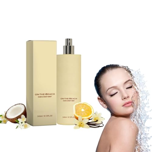 On The Beach Hair & Body Mist Friction Fragrance Tech Long Lasting Hydrating Body Spray with Coconut Amber Scent Non-Sticky Perfume Mist for Hair & Body All Skin Types (1)