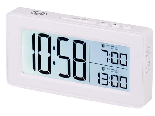 Trevi SLD 3P40 Orologio Digitale con Grande Display LCD Retroilluminato, Possibilità di Impostare Due Sveglie Separate, Funzione Snooze, Bianco