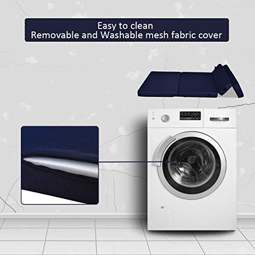 Giantex 4" Thick Folding Portable Mattress Pad Sofa Bed With No Carrying Handles And Removable Washable Fabric, High-Density Foam Futon Sleepover Guest Easy To Store (Queen, Blue) #TOP5
