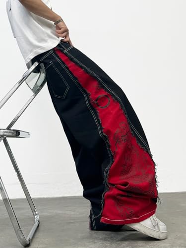 Pantalones vaqueros holgados de pierna ancha estilo hip hop con dragón 3