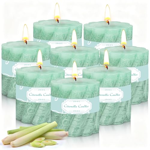 8PC Citronella Candles Outdoor Indoor 200 Hours Buring Time Garden Candles Pillar Candles for Summer Suitable for Patio Garden Yard Balcony Wedding Party 200 Hours Buring Time