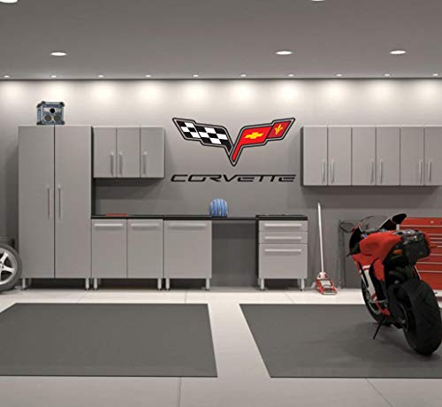 Racing Car Symbol Wall Art Corvette Wall Decals Classic Emblem C6 Custom Fan Cars Room Garage Wall Decor Removable Vinyl Wall Stickers Gift (24" W X 12" H Inches) #TOP1