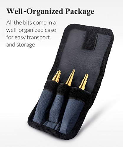 Qwork 3 Pcs Titanium Step Drill Bit Set, High Speed Steel, 1/8" - 3/4" Total 28 Sizes, Hss Multiple Hole Drilling Cutting With Storage Bag #TOP5