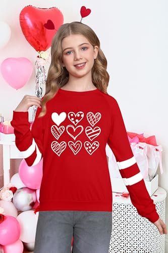 Image of LAZYCHILD Kids Valentine Shirt Girls Valentines Day Shirts Heart Graphic Long Sleeve Striped Tee Tops 5-14 Years