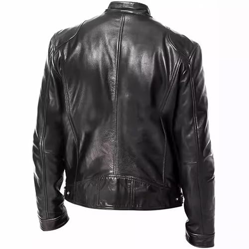 Image of Men's Real Leather Jacket Biker Motorcycle Cafe Racer Vintage Retro Bomber Winter Black Genuine Leather Jacket
