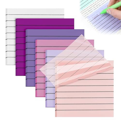 RUISPEED 300 Sheets Transparent Sticky Notes 3 x 3 Inches (7.6 x 7.6 cm) Transparent Lined Sticky Notes in Multiple Colours - Ideal as Page Markers for To-Do Lists & Party Bags Childrens Birthday