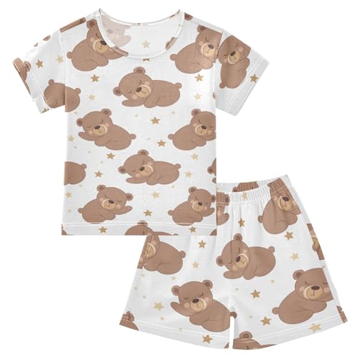 ALAZA Bear Sleeping Star Pajamas Short Sleeve 2 Piece Sleepwear Top and Bottom Pajama Set Unisex