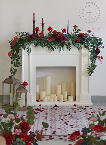 Tinge Time Handcrafted Faux Rose Wreath 9Ft Greenery Wreath For Wedding Centerpiece Ceremony Sign Aisle Arch Background Reception Table Decoration (Soulful Red) #TOP4