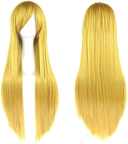 IMISSU 80cm Long Straight Natural Hair Cosplay Wigs with Bangs Colorful Halloween Costume Party Wig for Girl (Yellow)