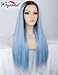 K'ryssma Ombre Blue Lace Front Wigs Long Straight Ombre Synthetic Wig with Dark Roots Heat Resistant Lace Wigs for Women 24 inch