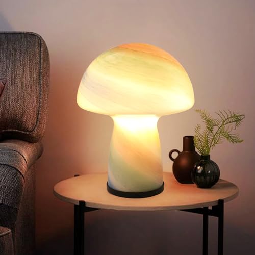 Dimmable Mushroom Table Lamp,Glass Nightstand Light,Translucent V...