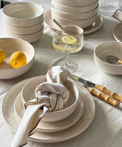 Zoha Roma Geschirrset 6 Personen – modernes 24-teiliges Porzellan Tafelservice in Beige – stilvolles Geschirrset 6 Personen – Kombiservice skandinavischer Stil – spülmaschinen- & mikrowellengeeignet