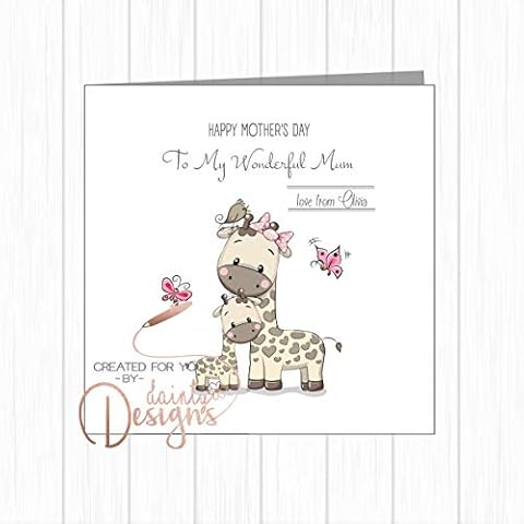 Personalised Mothers Day Card - Cute Giraffe Cuddling Baby - From Your Little Girl Cover