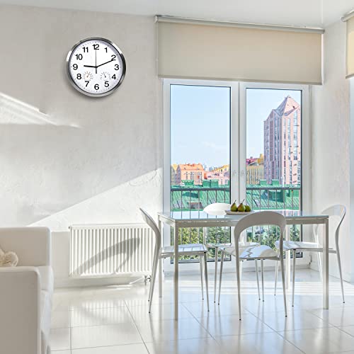 Reynoe 12 Inch Silver Aluminum Frame Wall Clock With Thermometer Hygrometer Battery Operated Silent Movement Decorative For Home #TOP6