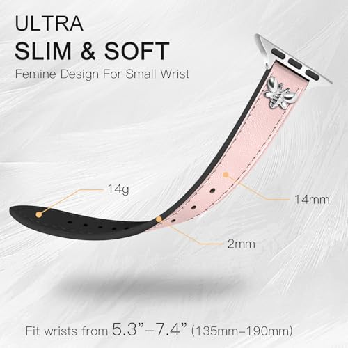 Image of JR.DM Slim Leather Bands Compatible with Apple Watch Band 38mm 40mm 41mm 42mm 44mm 45mm 46mm 49mm, Genuine Leather Band with Charms, Feminine Design for Iwatch Ultra SE Series 11 10 9 8 7 6 5 4 3 2 1