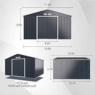 Goplus Outdoor Storage Shed, 11' X 10' Metal Garden Shed with 4 Vents & Double Sliding Door, Utility Tool Shed Storage House for Backyard, Patio, Lawn