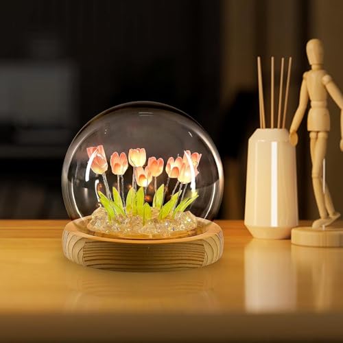 Image of XERGY Tulip Night Light LED Decoration Lamp,Glass Artificial Tulips Bedroom Flower Table Lamp,Birthday Mothers Day Gifts for Girlfriend Mom Women Wife Sister Girls, 10 Flowers (Pink)