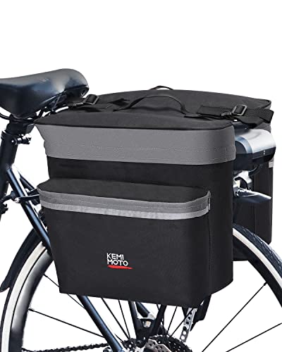 Kemimoto 30L Sacoche Vélo Porte-Bagage Arrière,Sac de Cadre Velo,Sacoche de Siège Arrière de vélo Imperméable Étanche,Cycle Pannier Sacoches Velo pour VTT Outdoor Voyage Sport Noir Côté Gris Cover